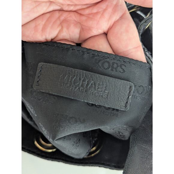 Y2K Michael Kors Black Leather Grommet Hobo Bag Shoulder Purse Tote Quiet Luxury - Picture 3 of 7